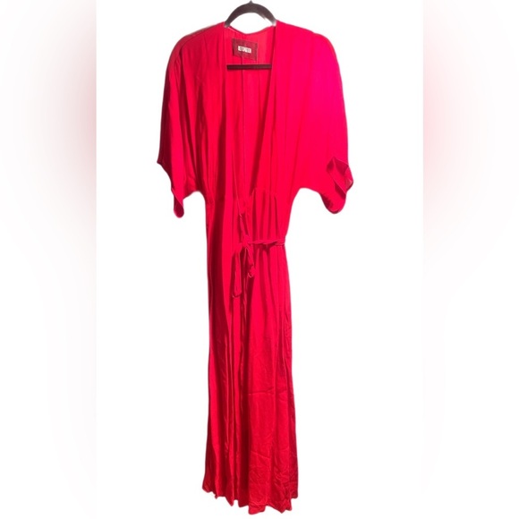 Reformation “Winslow “ A-line Shirt sleeve V-Neck Pleated Red Sash Midi Dress XS - Picture 2 of 4